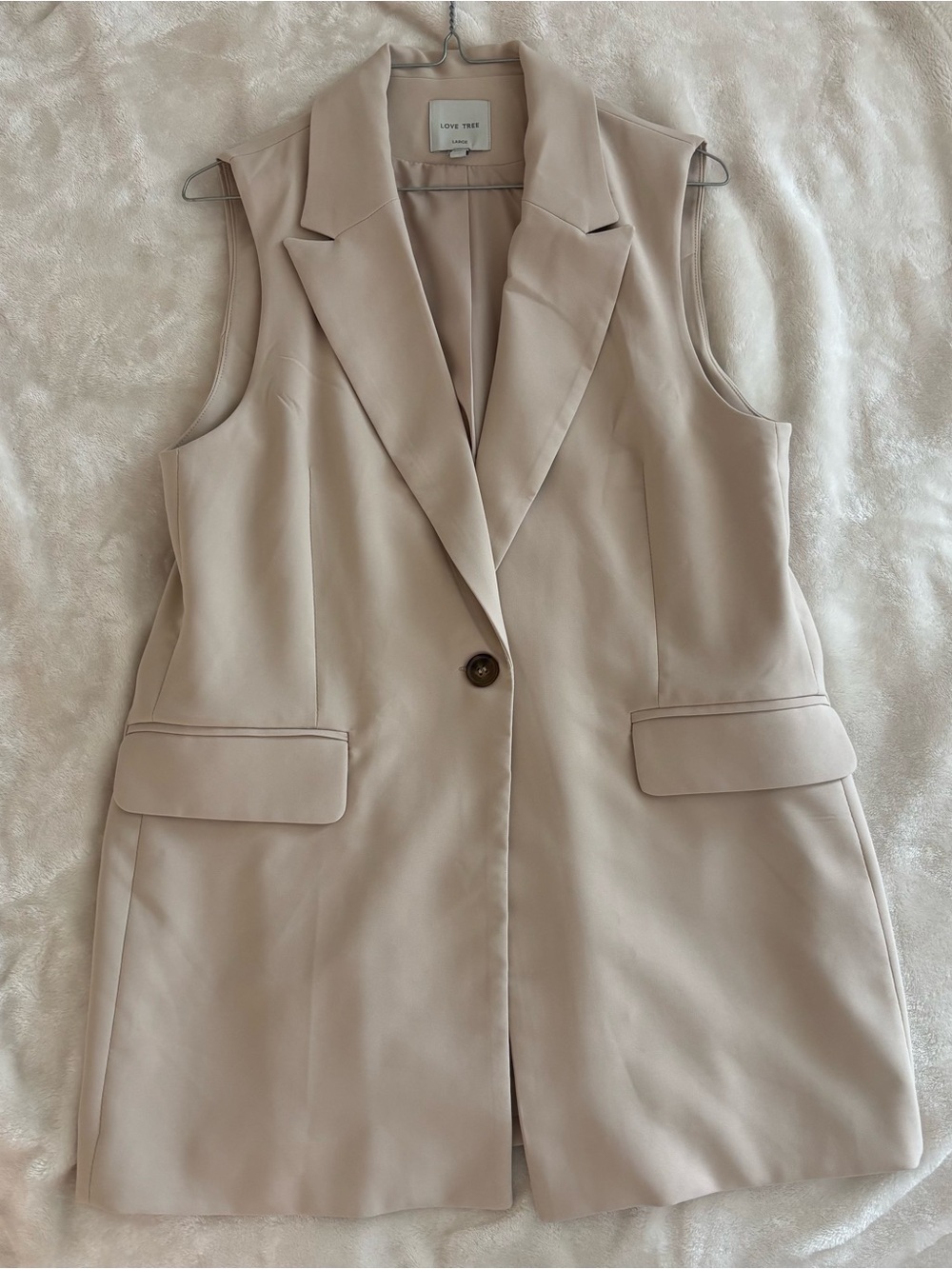 Love Tree Tailored Sleeveless Blazer Vest in Beige